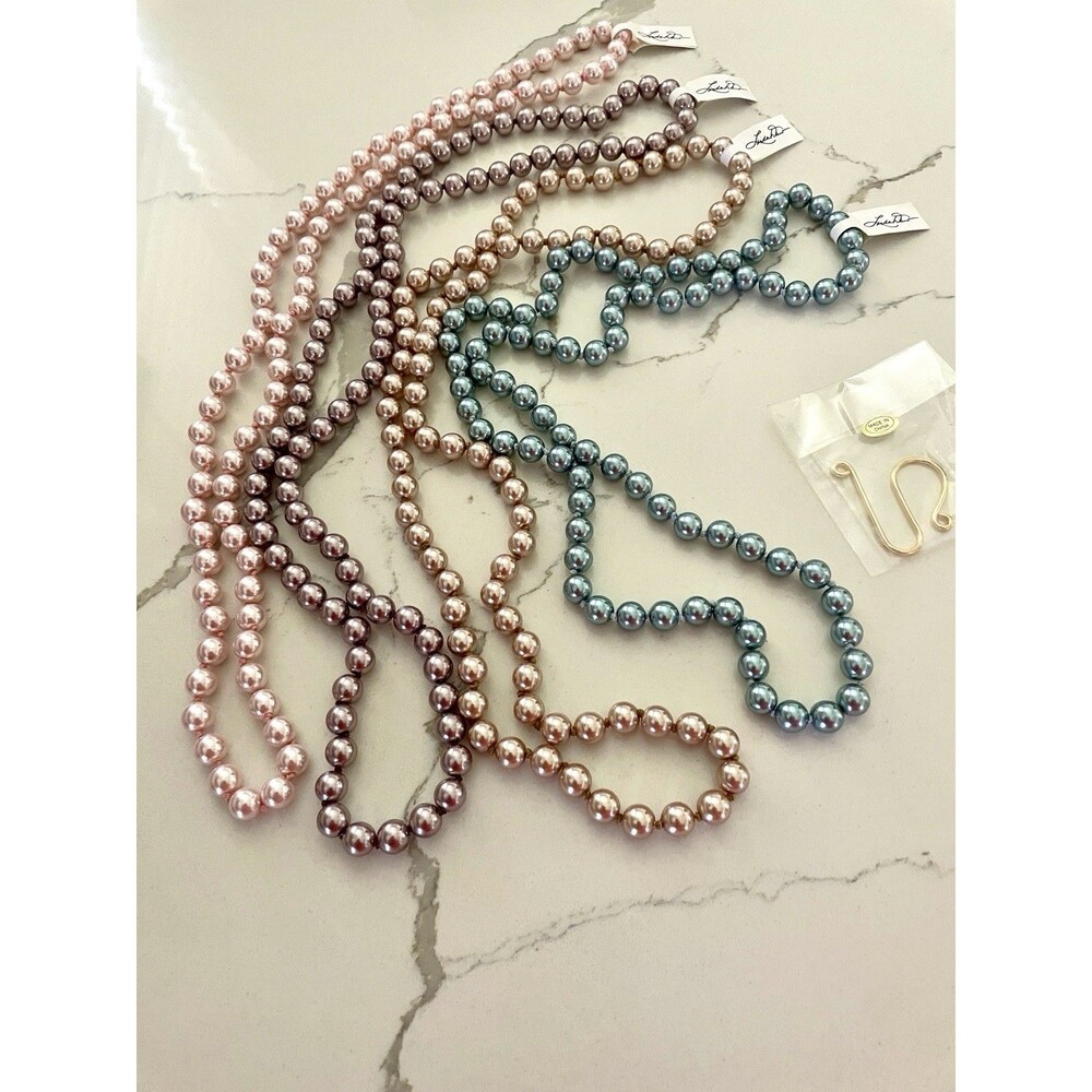 Linda Dano Faux Pearl Necklace Lot 4 Pc Set Bracelet NWT Pink Blue Vintage Style